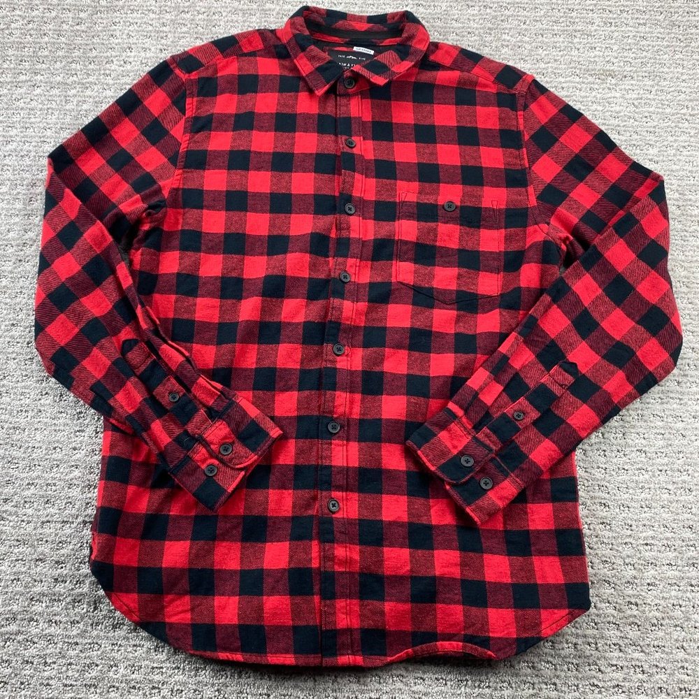 Denim & Flower Shirt Men Medium M Red Black Lumberjack Checkered Button Down